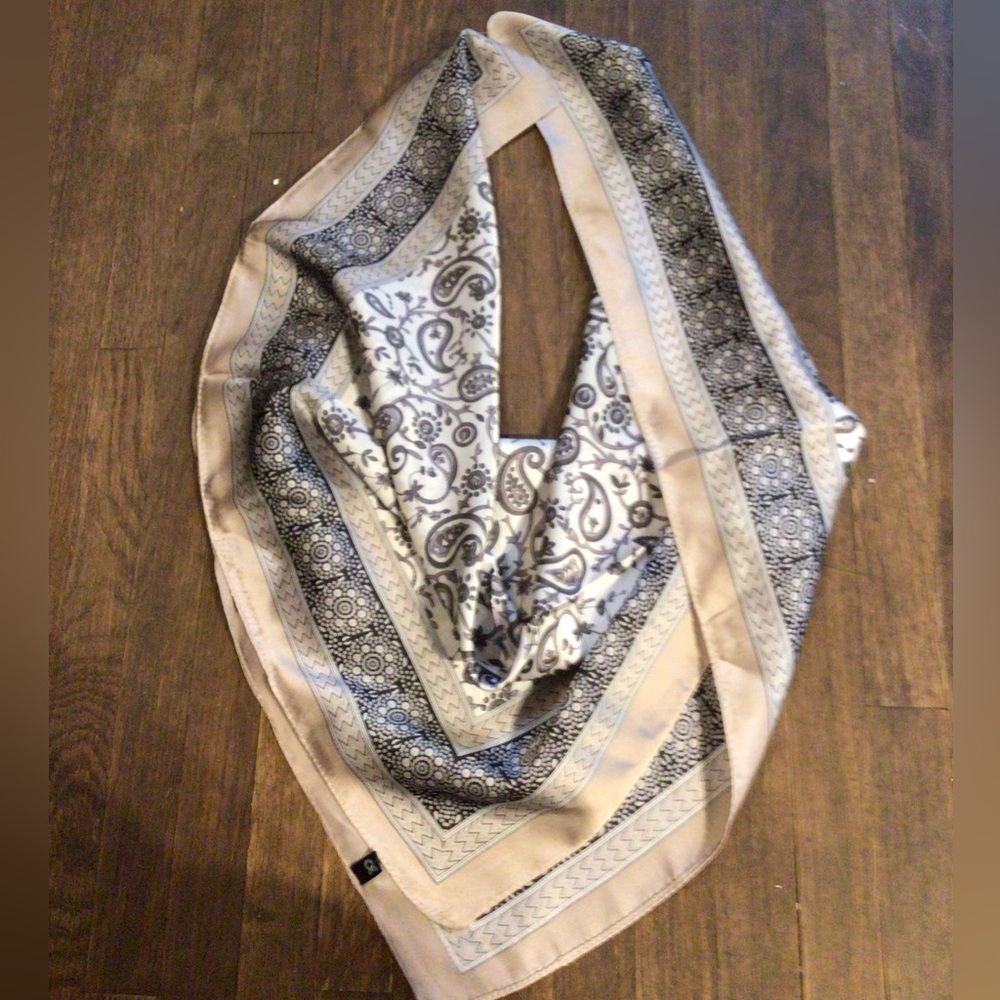 NEW! Boho Paisley Silk Scarf - Beige & Black